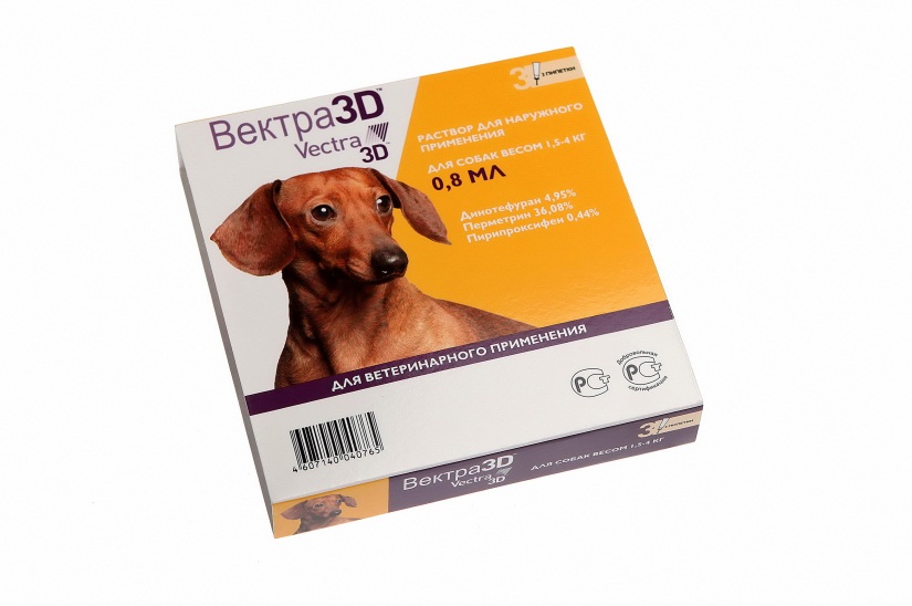 Вектра 3D капли инсектоакарицидные для собак весом 1,5–4 кг